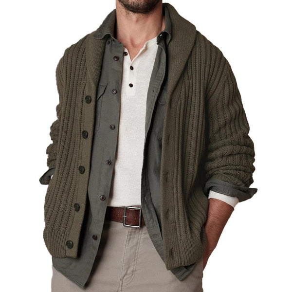 Men's Vintage Solid Color Single Breasted Lapel Long Sleeve Cardigan 69404031Y