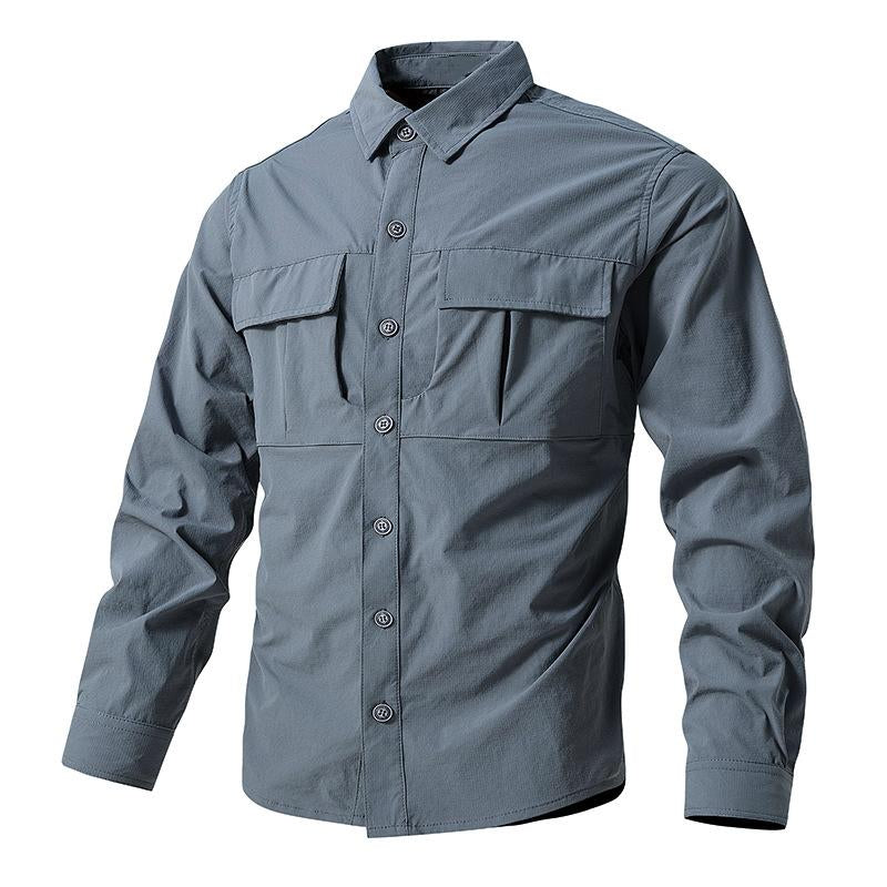 Men's Quick-drying Stretch Outdoor Multi-pocket Long-sleeved Shirt 68325995X