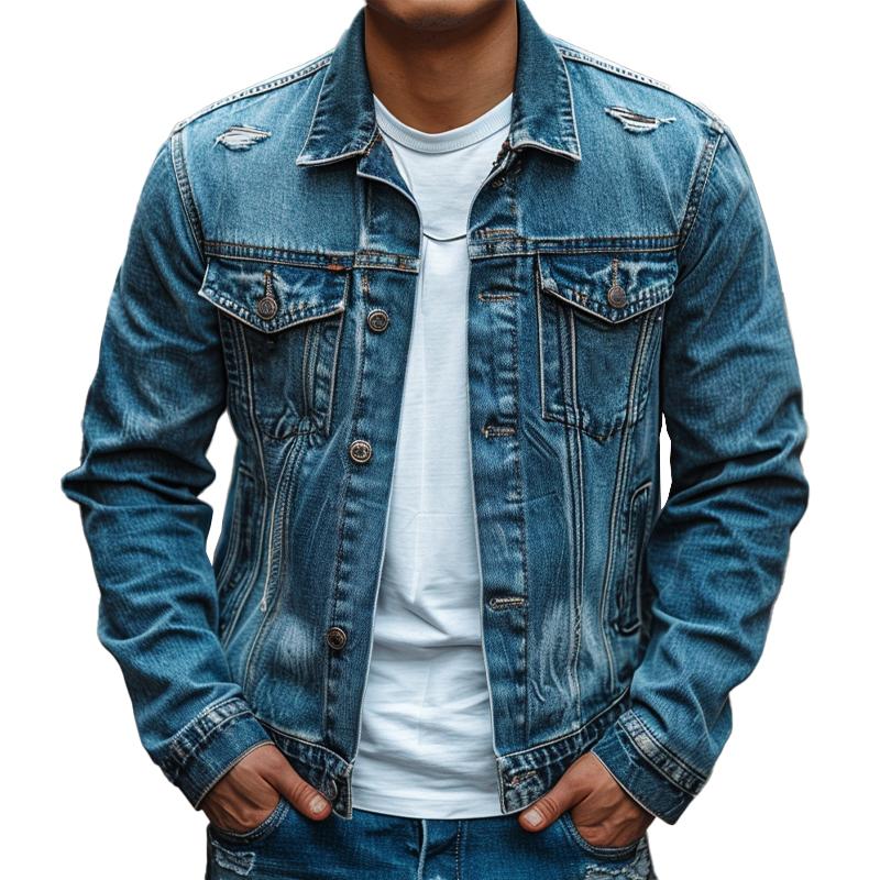 Men's Vintage Washed Denim Jacket 96065247X