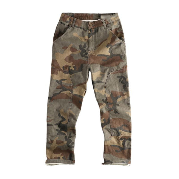 Men's Vintage Distressed Washed Camouflage Straight Cargo Pants 33119633M