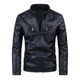 Men's Vintage Zippered Biker Collar Leather Jacket 53976730Y