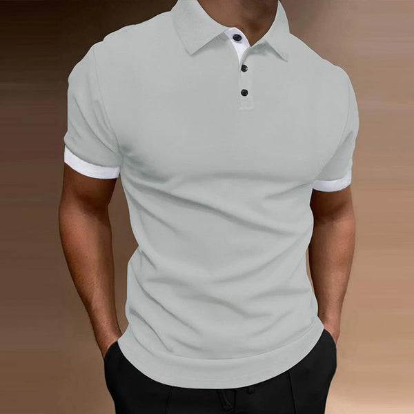 Men's Casual Color-Block Lapel Collar Short-Sleeved Polo Shirt 94886671M