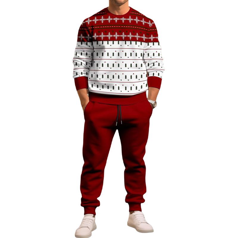 Men's Christmas Printed Round Neck Long-sleeved Trousers Two-piece Set 50839000X