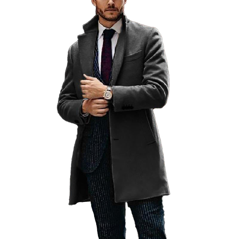 Men'S Vintage Solid Color Mid-Length Woolen Single-Breasted Lapel Coat 27797323Y