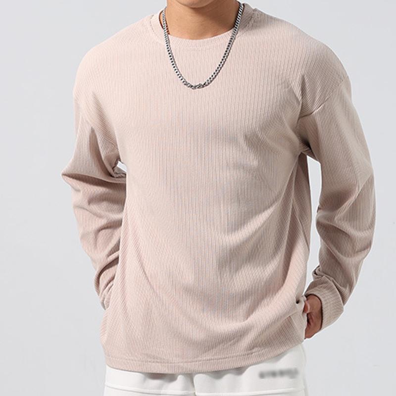 Men's Casual Round Neck Solid Color Loose Long Sleeve T-Shirt 98528431M