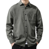 Men's Casual Cotton Loose Lapel Patch Pocket Long Sleeve Shirt 10255957M