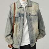 Men's Vintage Distressed Washed Loose Lapel Single-Breasted Denim Jacket 33911061M