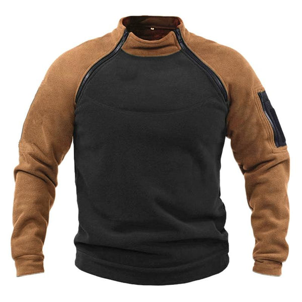 Men's Casual Color Block Stand Collar Breathable Warm Tactical Loose Sweatshirt 99486652M