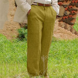 Men's Linen Diagonal Pocket Solid Color Comfortable Breathable Pants 81579022X