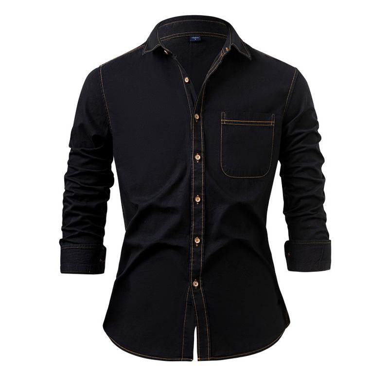 Men's Vintage Washed Lapel  Long sleeve Denim Shirt 00579128X