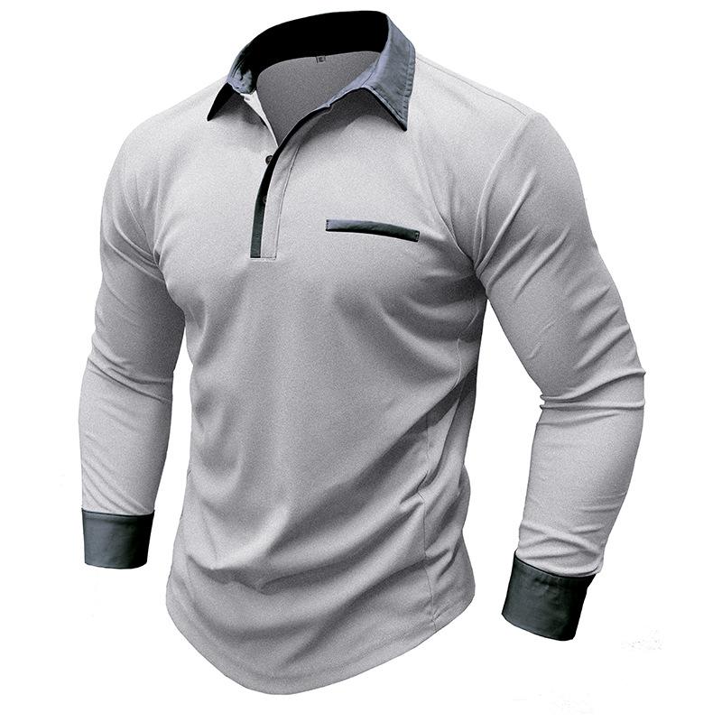 Men's Casual Long Sleeve Contrast Collar Polo Shirt 65277715X
