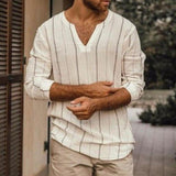 Men's Casual Retro Striped Long Sleeve T-Shirt 77036774TO