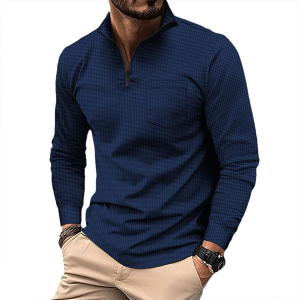 Men's Solid Color Half Zip Stand Collar Long Sleeve T-shirt 97555343X