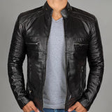 Men's Solid Color Lapel Zipper Leather Jacket 47527119X