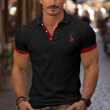 Men's Colorblock Lapel V-Neck Short-Sleeved Polo Shirt 21927860Y