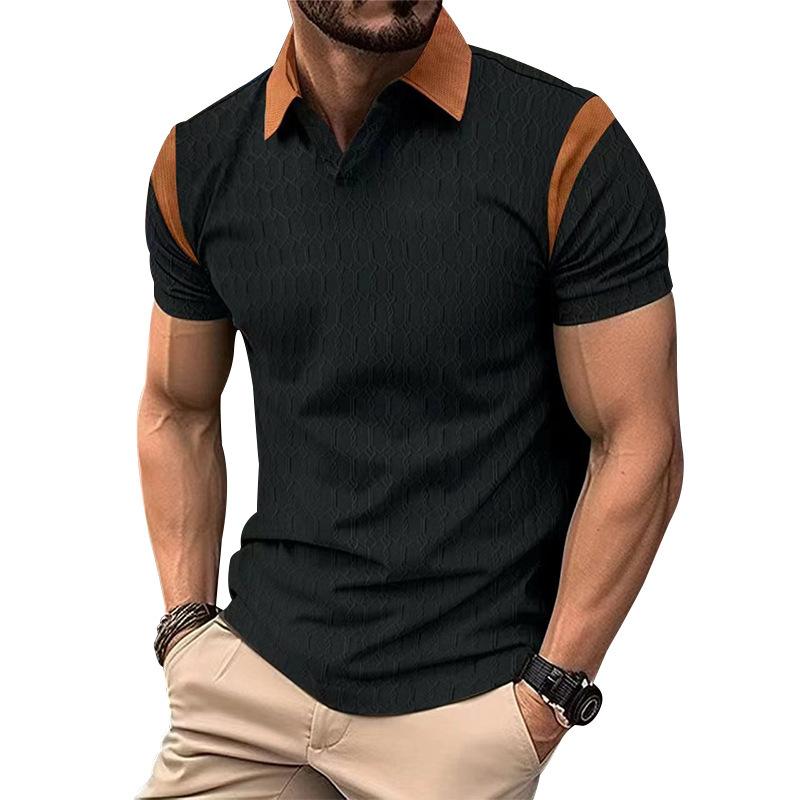 Men's Waffle Jacquard Lapel Short-sleeved POLO Shirt 41142652X