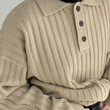 Men's Loose Casual Lapel Pit Striped Sweater 99042435X