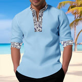 Men's Casual Printed Zip Henley Collar Long Sleeve Shirt 74849694Y