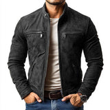 Men's Classic Casual Slim Fit Zipper Multi-Pocket Stand Collar Suede Jacket 21868311K