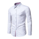 Men's Fashion Color Block Slim Fit Casual Lapel Long Sleeve Shirt 14073129M