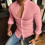 Men's Casual Fashion Solid Color Stand Collar Long Sleeve Shirt 79136189X