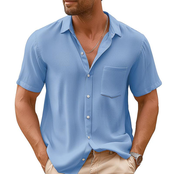 Men's Solid Color Thin Pocket Short Sleeve Shirt 60471964X