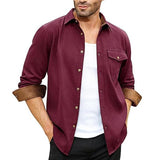 Men's Vacation Solid Color Long Sleeve Lapel Shirt 50721253X