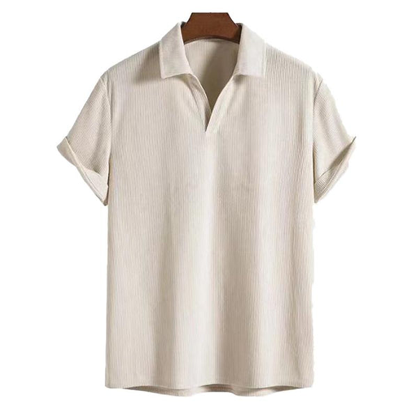 Men's Casual Solid Color Corduroy Loose Short-Sleeved Shirt 00805845Y