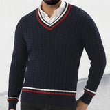 Men's Colorblock V-neck Long Sleeve Knit Sweater 82590963X