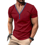 Men's Casual Colorblock V-neck Breathable Slim Short-sleeved T-shirt 52857966M