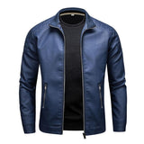 Men's Biker Collar Zip-Up Leather Jacket 43886228X