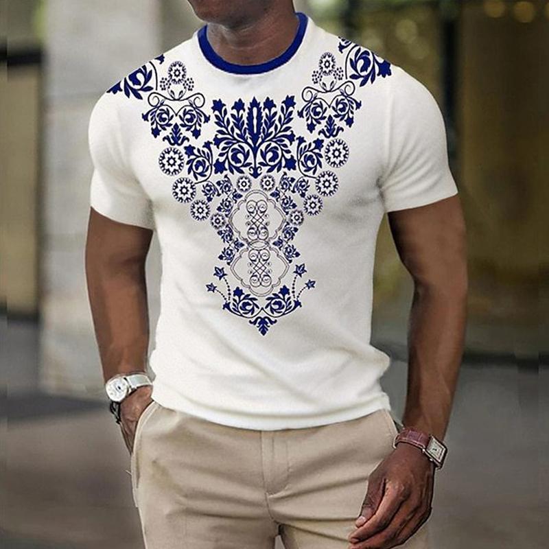 Men's Retro Print Casual Loose Sports Short Sleeve T-Shirt 85719404X