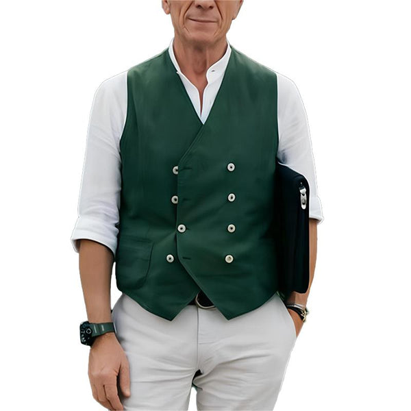 Men's Solid Color Collarless Double Breasted Pocket Vest 96177242Y