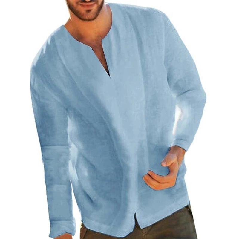 Men's Casual Solid Color Round Neck Long Sleeve Shirt 64279715Y