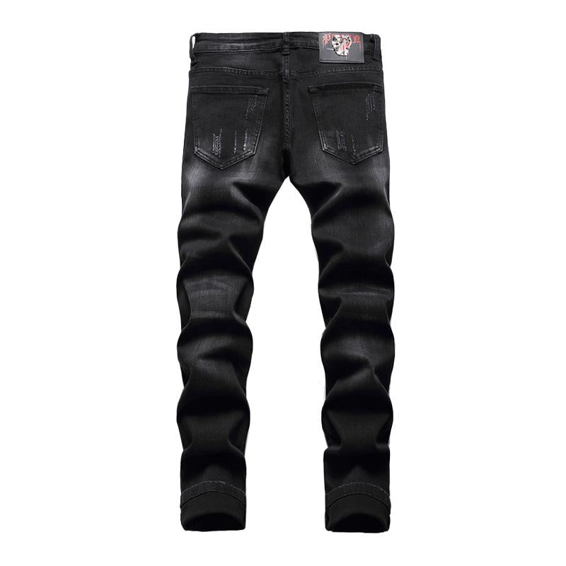 Men's Fashion Punk Embroidered Denim Trousers 71344417M