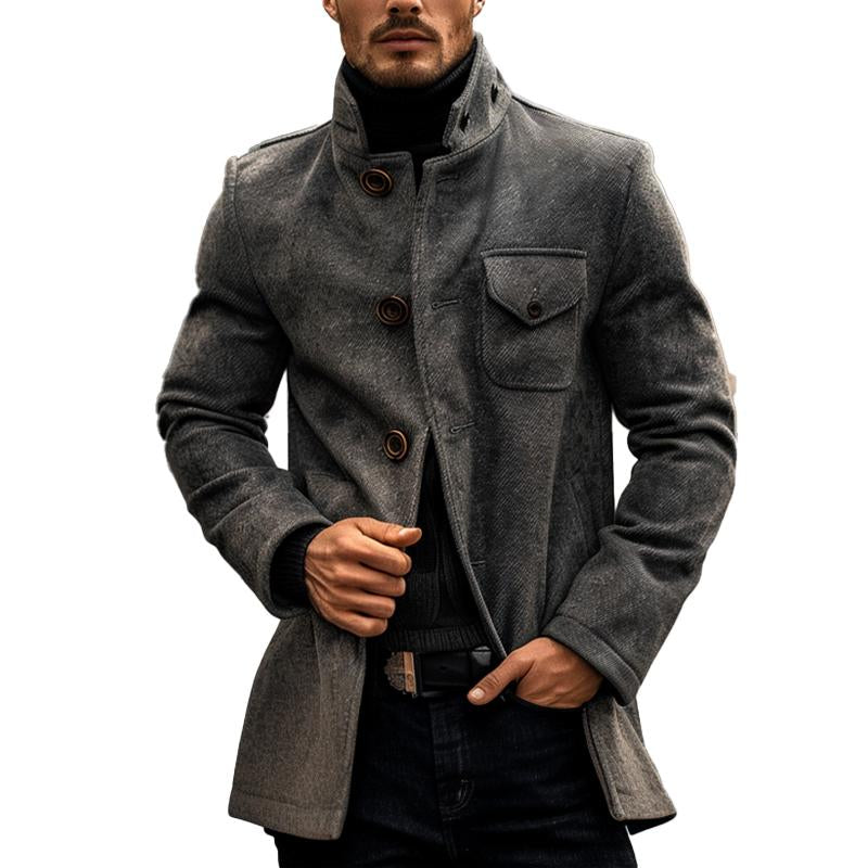 Men's Blended Stand Collar Mid-length Coat 47346961X