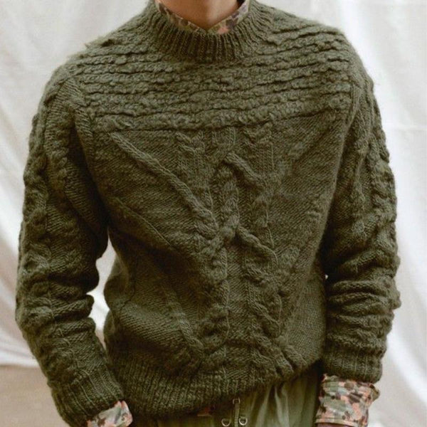 Men's Vintage Army Green Knitted Crew Neck Sweater 36902707U