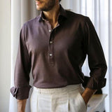 Men's Solid Polo Lapel Long Sleeve Casual Shirt 60035646Z