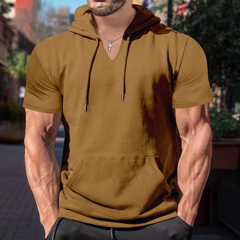 Men's Fashion Solid Loose Hooded Short Sleeve Casual T-shirt 17559716Z