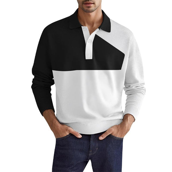 Men's Color Block Button Casual Lapel Polo Shirt 14488976X