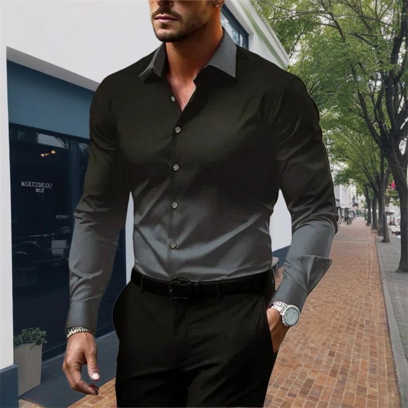 Men's Gradient Lapel Button Loose Long Sleeve Shirt 28602919X