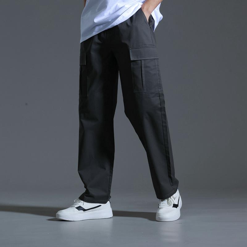 Men's Solid Cotton Multi-pocket Straight Cargo Pants 48042048Z