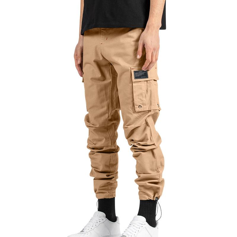 Men's Casual Cotton Solid Color Multi-Pocket Cargo Pants 43119715M