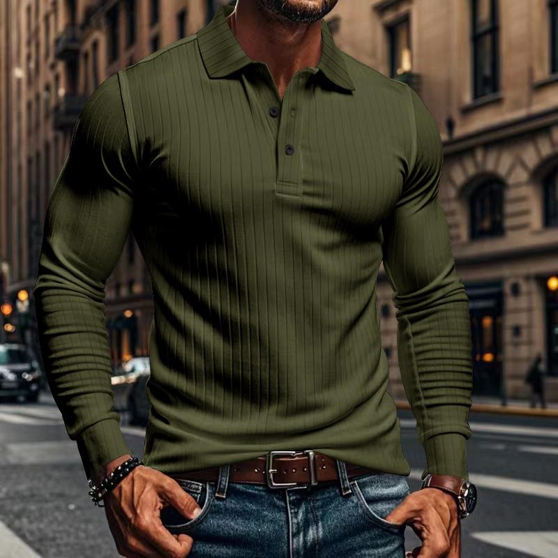 Camisa tipo polo informal de manga larga elástica para hombre 38636391X