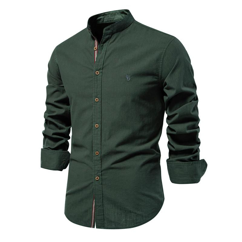 Men's Cotton and Linen Casual Solid Color Long-sleeved Shirt 77932648X