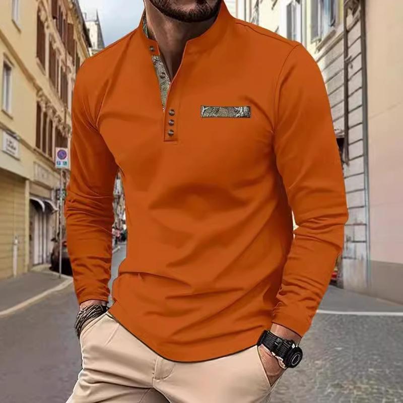 Men's Casual Stand Collar Colorblock Long Sleeve T-shirt 56435490X