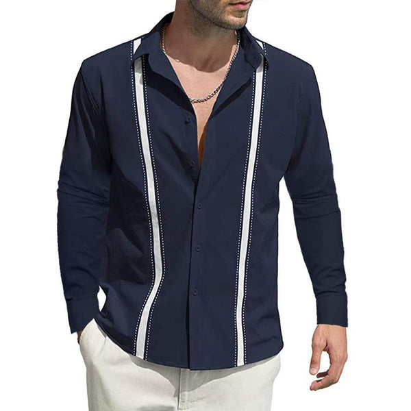 Men's Striped Color Block Long Sleeve Shirt 48107393Y