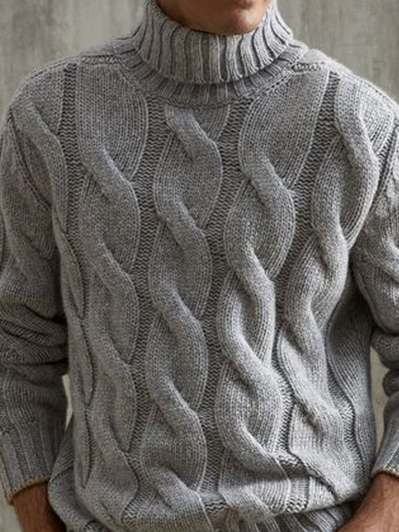 Gray Versatile Turtleneck Cable Knitted Pullover Sweater 87917986D