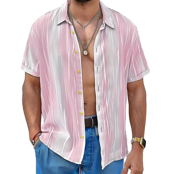 Men's Casual Printed Lapel Slim Fit Short Sleeve Shirt 67975831M