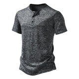 Men's Solid Color Sports Short Sleeve Henley Shirt 58762913X